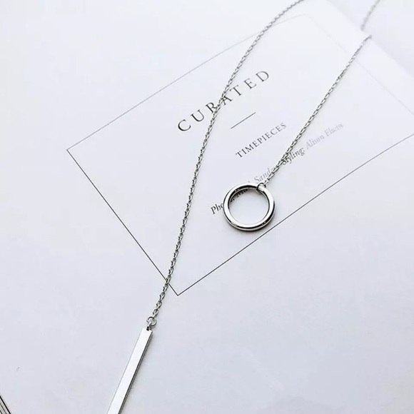 NEW Sterling .925 circle bar minimalist necklace - Picture 3 of 4